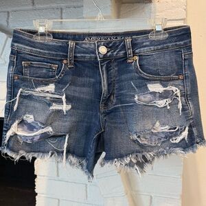 American Eagle Outfitters Distressed Midi Blue Jean Shorts